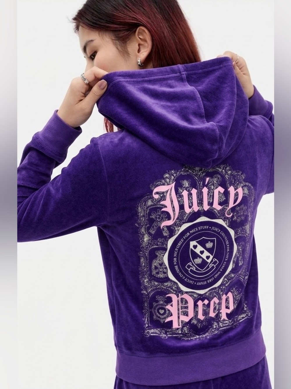 Vintage Juicy Couture Purple Velour Hoodie with Pink Graphic